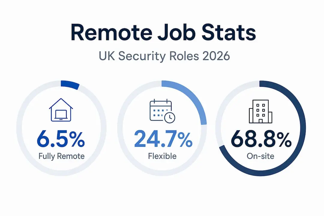 Infographic of UK remote, flexible, onsite security job percentages