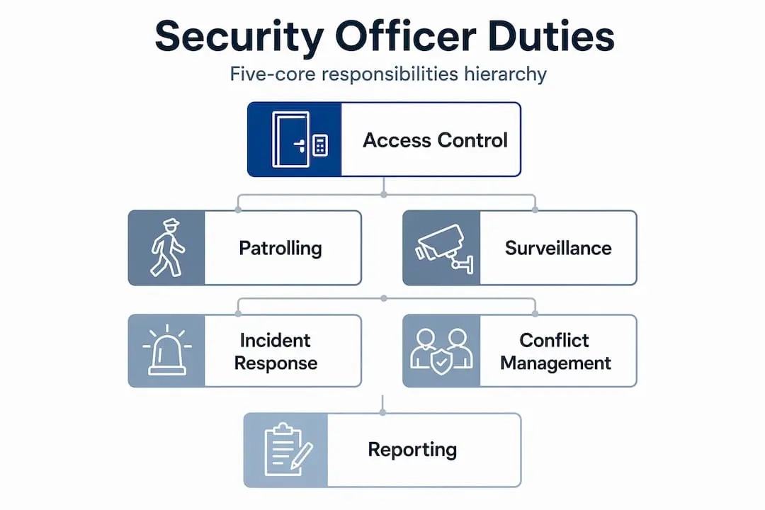 Hierarchy infographic of core security officer duties