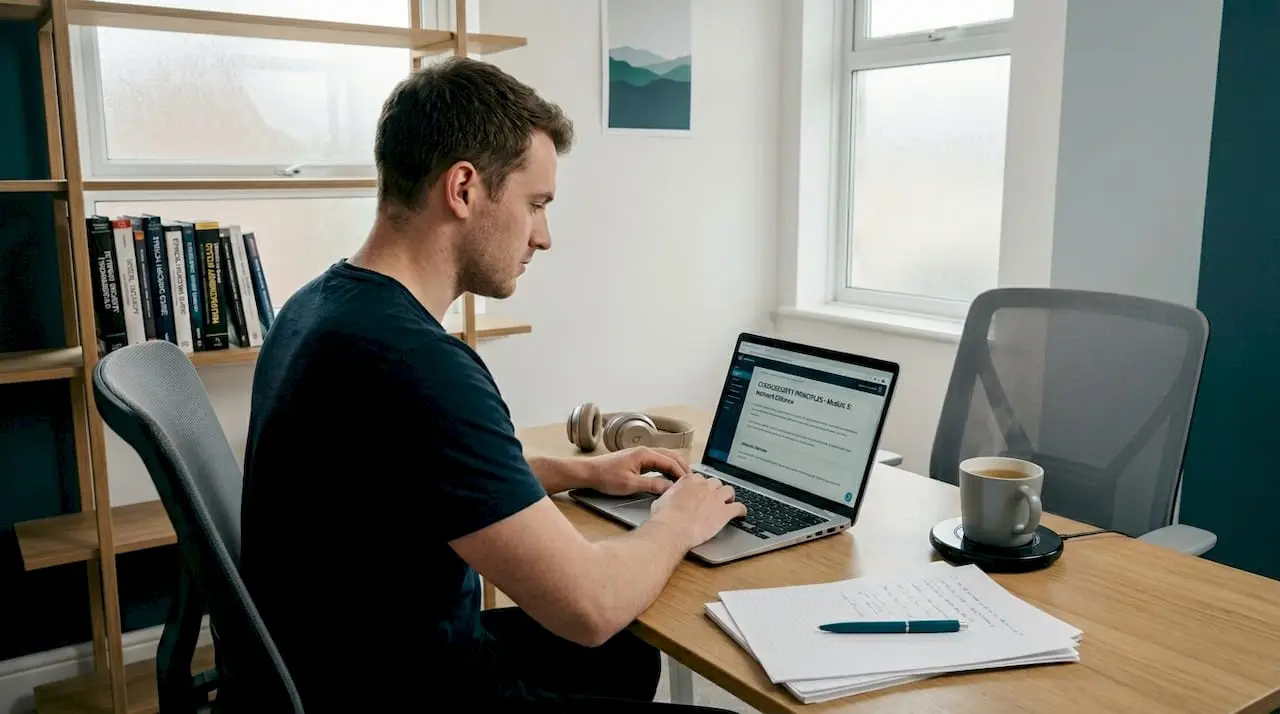 Applicant studying for security qualification at home