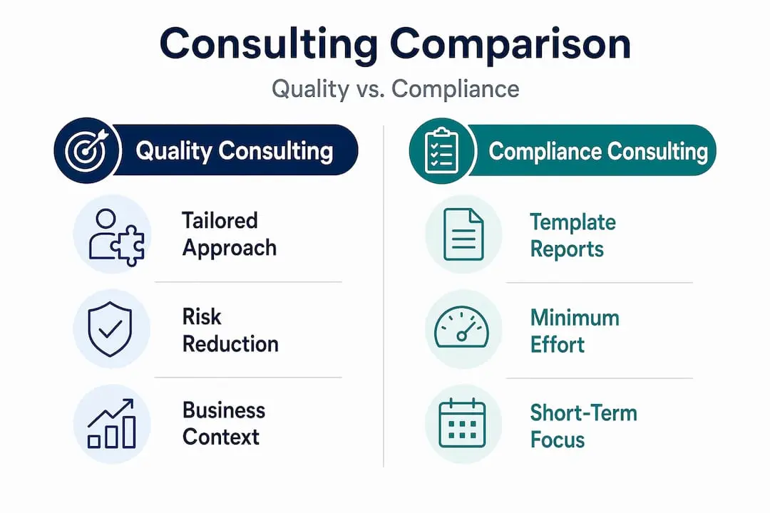 Infographic comparing quality and compliance consulting