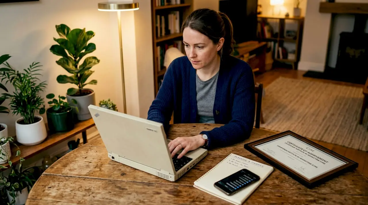 Woman updating CV for security job application