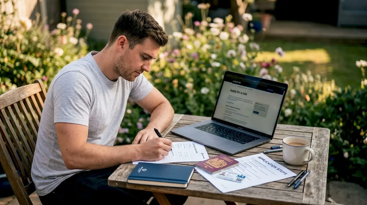 Man filling out security job application at home