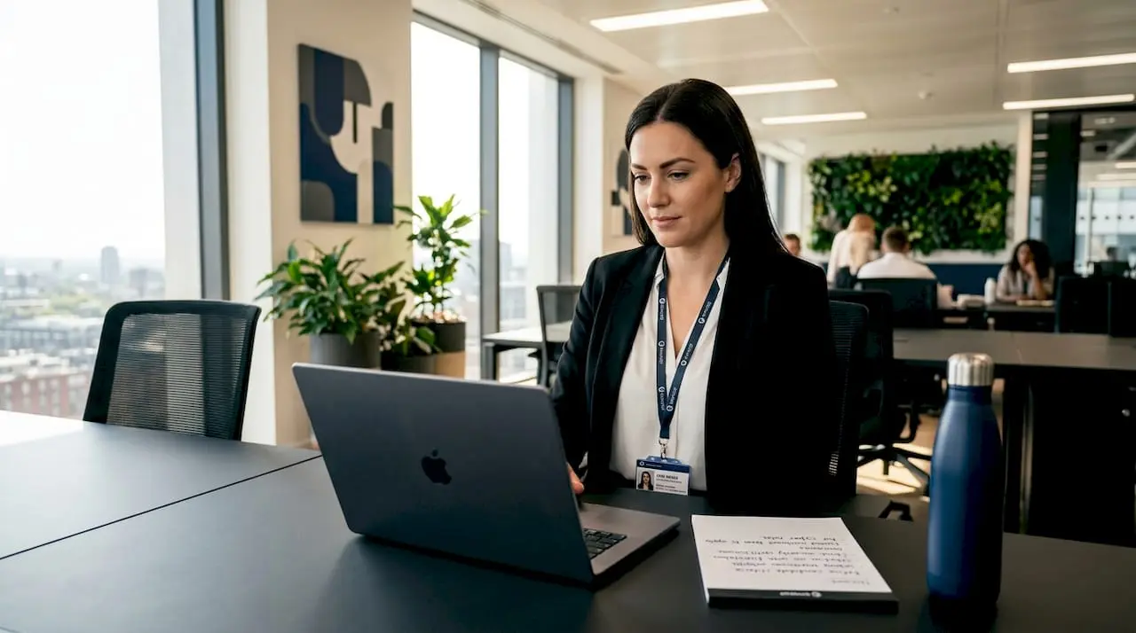Security recruiter reviewing job ads at desk
