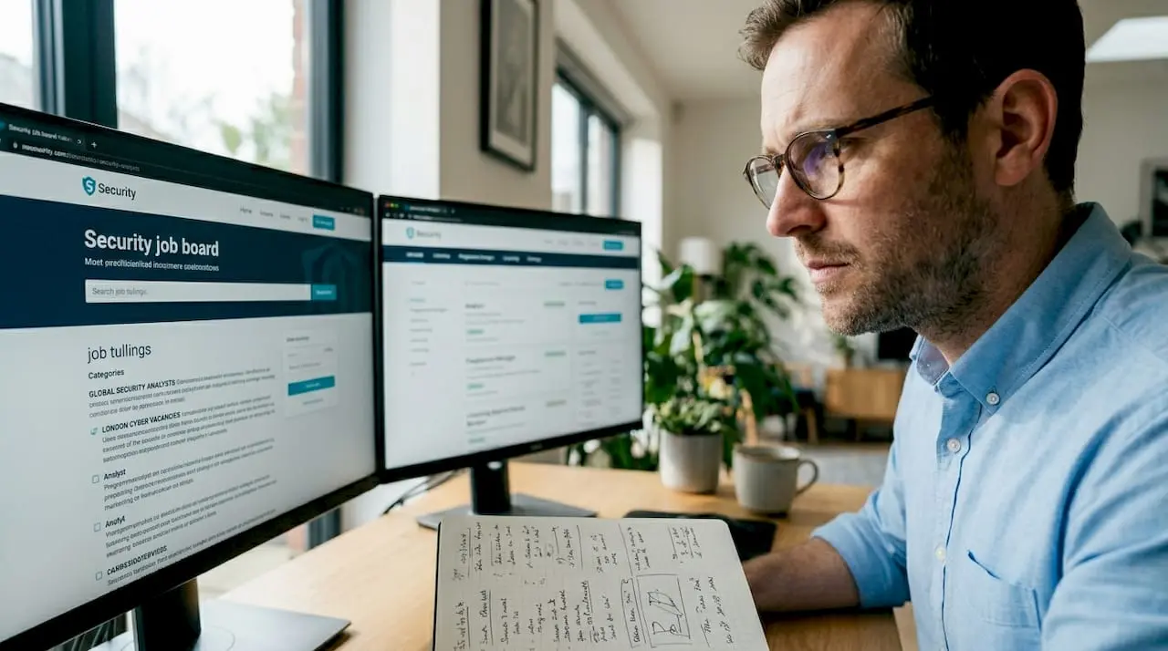 Security professional browsing job board