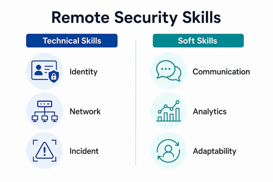 Infographic illustrating technical versus soft skills for remote security