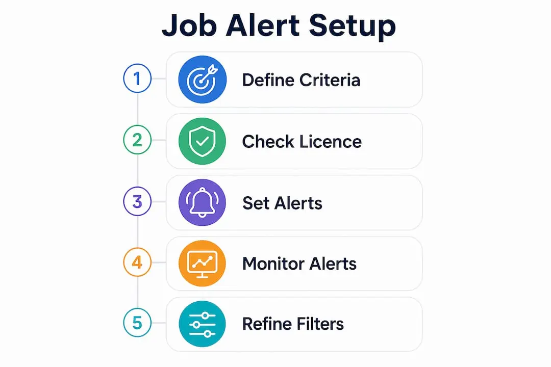 Infographic showing five steps to set up job alerts