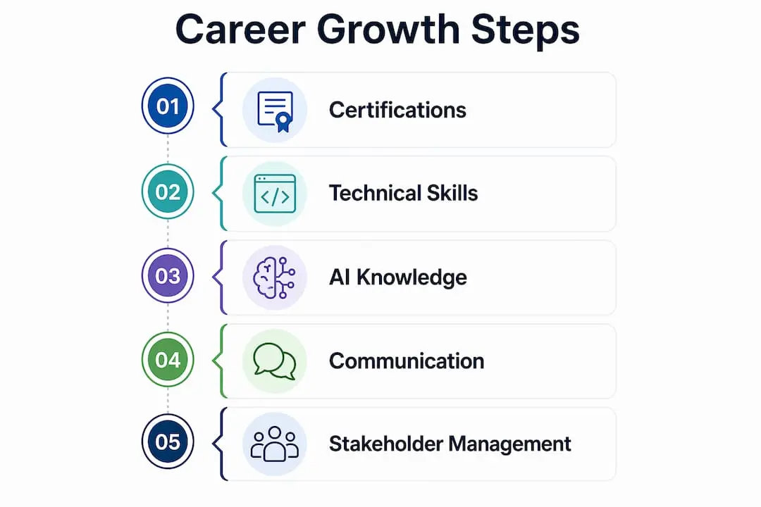 Infographic of career growth steps in remote security