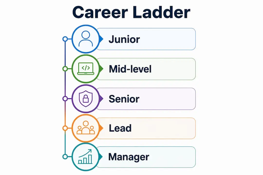 Infographic depicting DevSecOps career ladder stages