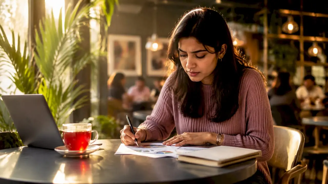 Professional woman preparing salary negotiation notes