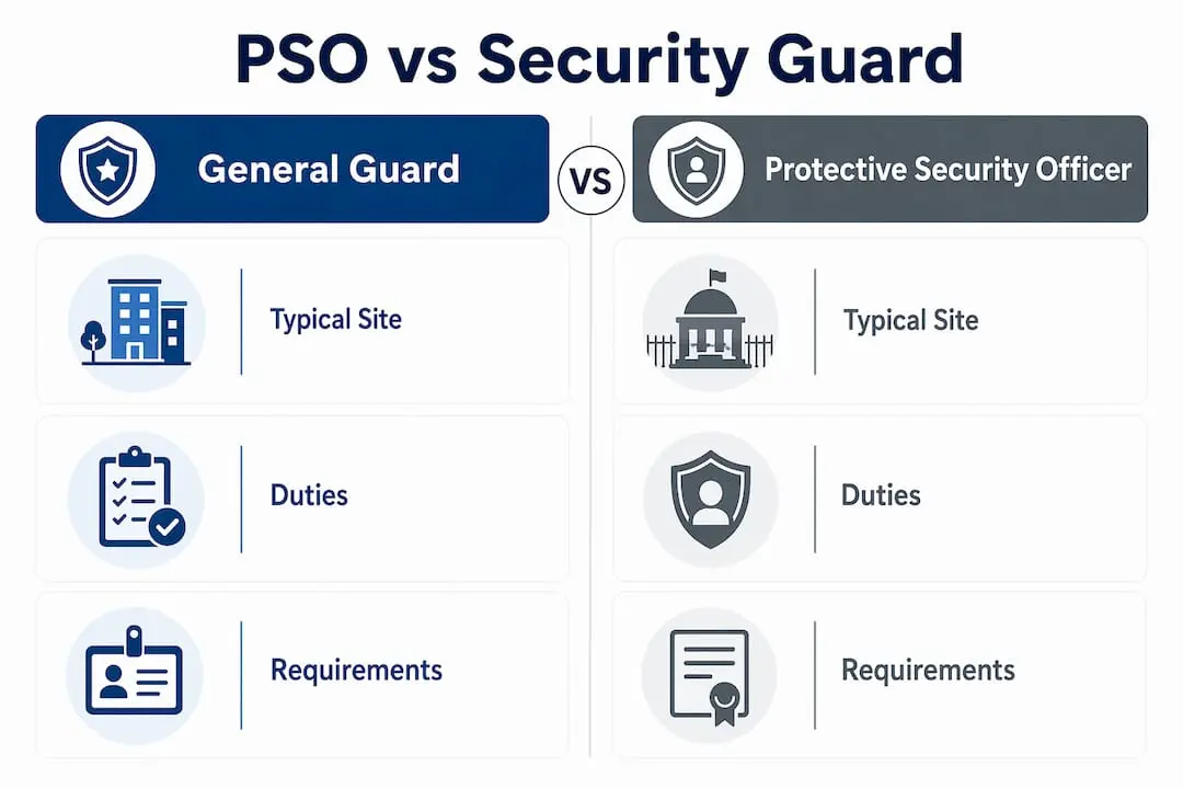 Infographic comparing PSO and general security officer roles