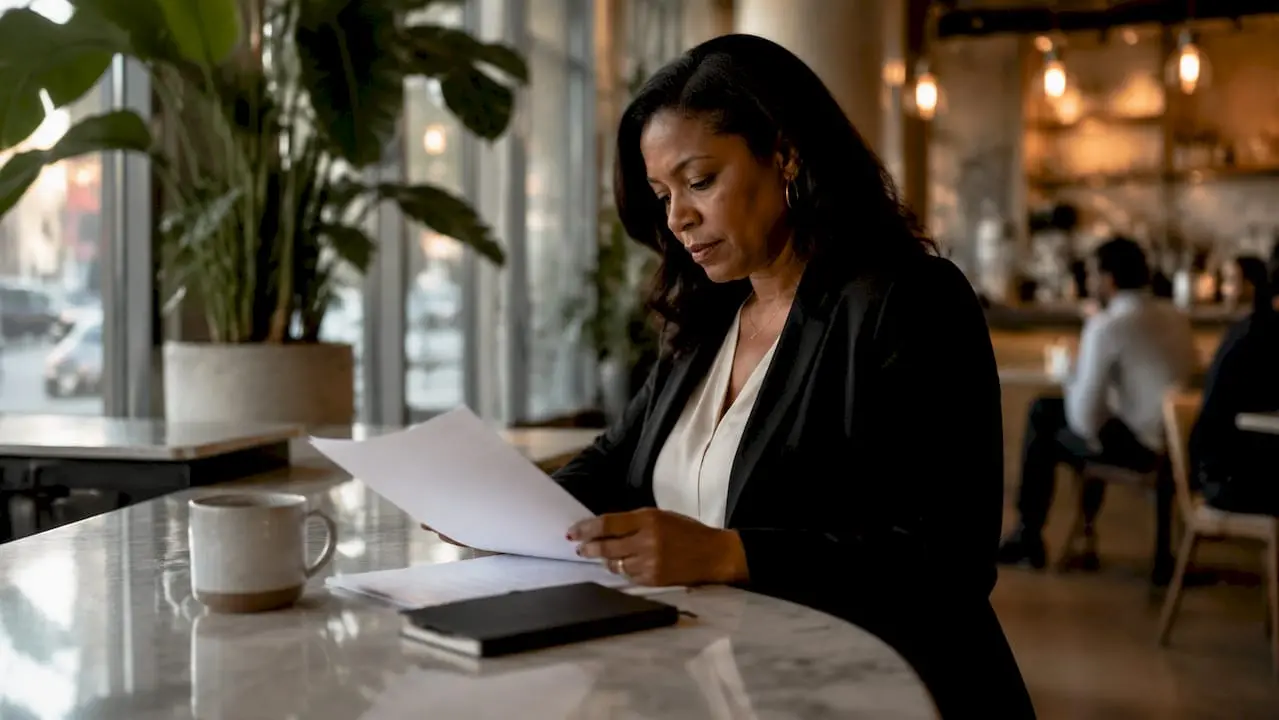 HR professional reviewing security vetting documents