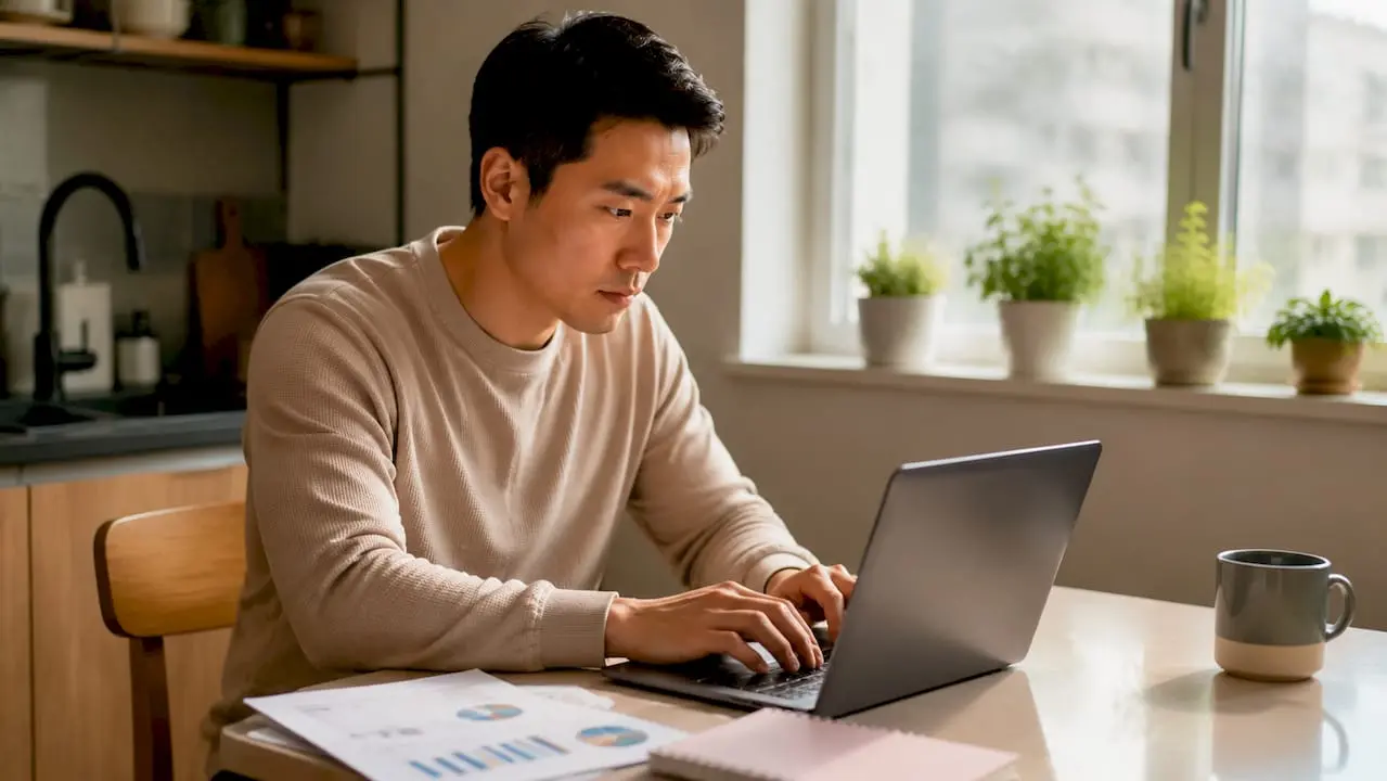 Hands typing next to risk vetting documents