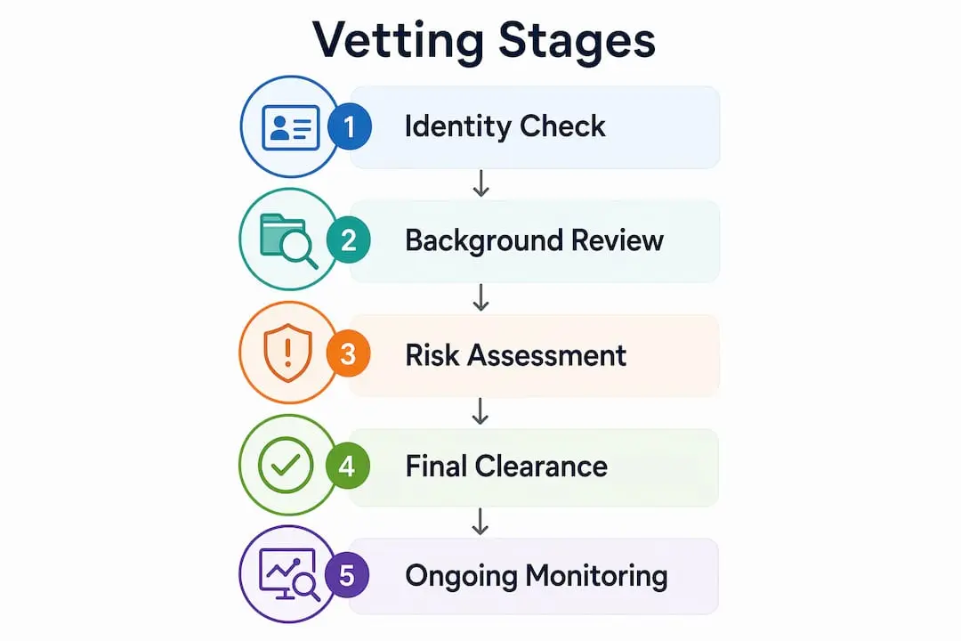 Infographic showing five stages of security vetting