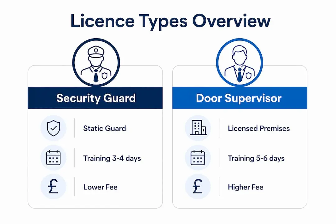 Infographic comparing security guard and door supervisor licences