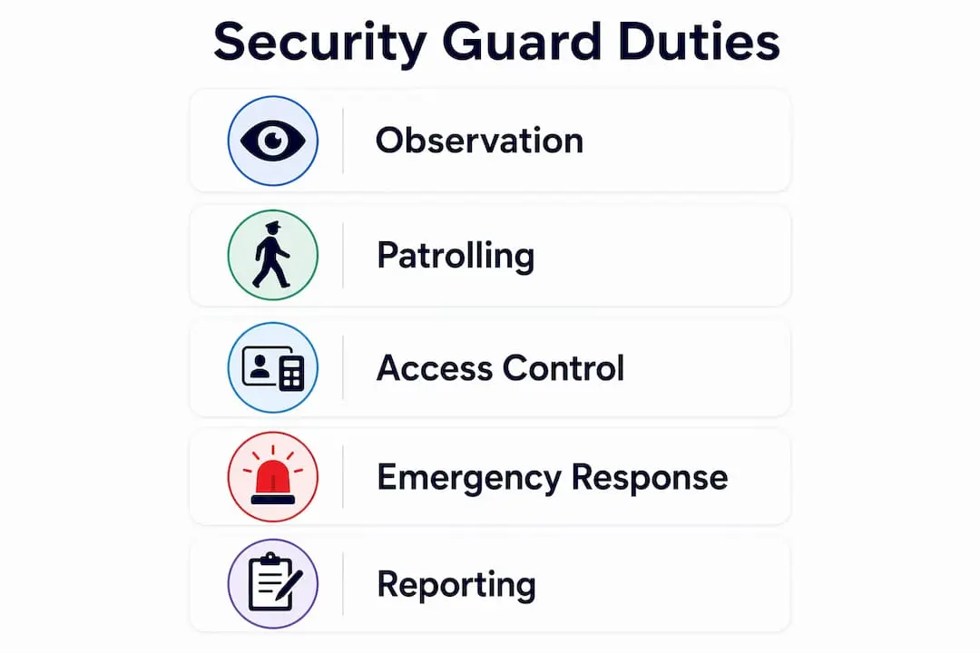 Infographic illustrating key security guard duties