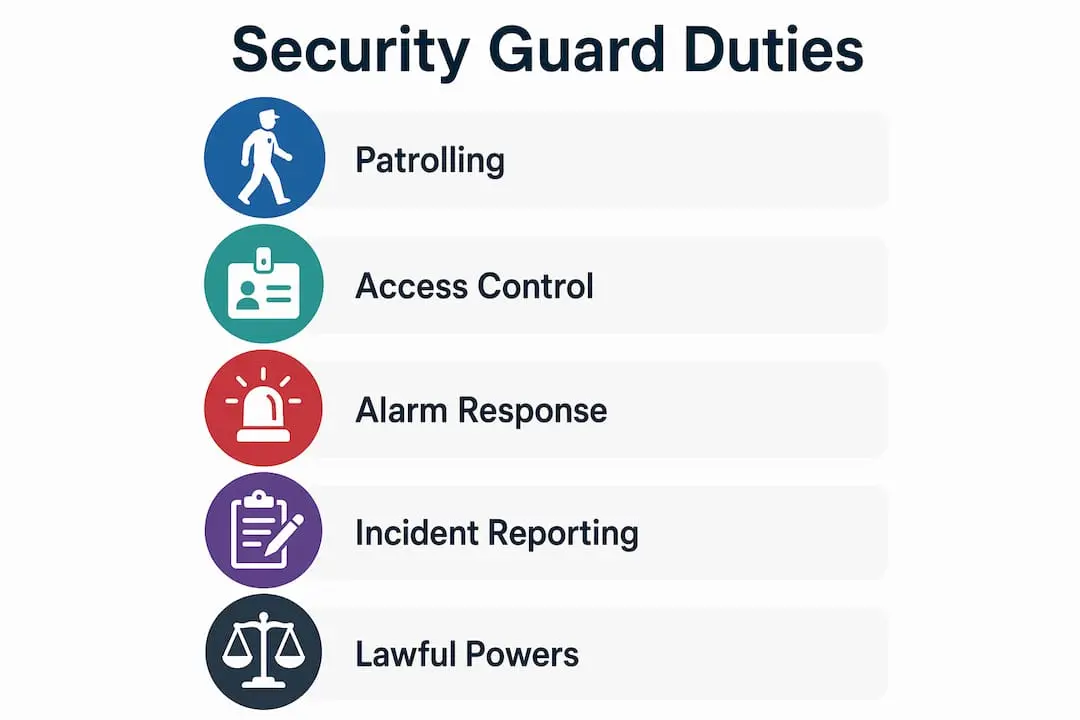 Infographic illustrating main security guard duties