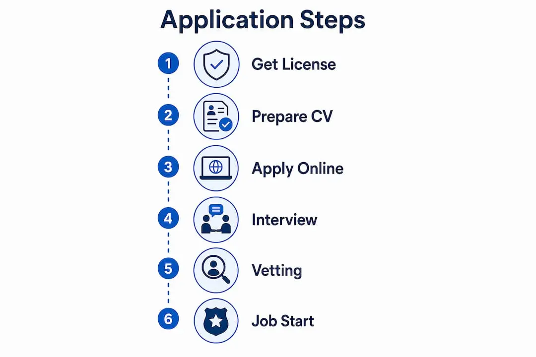 Infographic showing steps to apply for security job