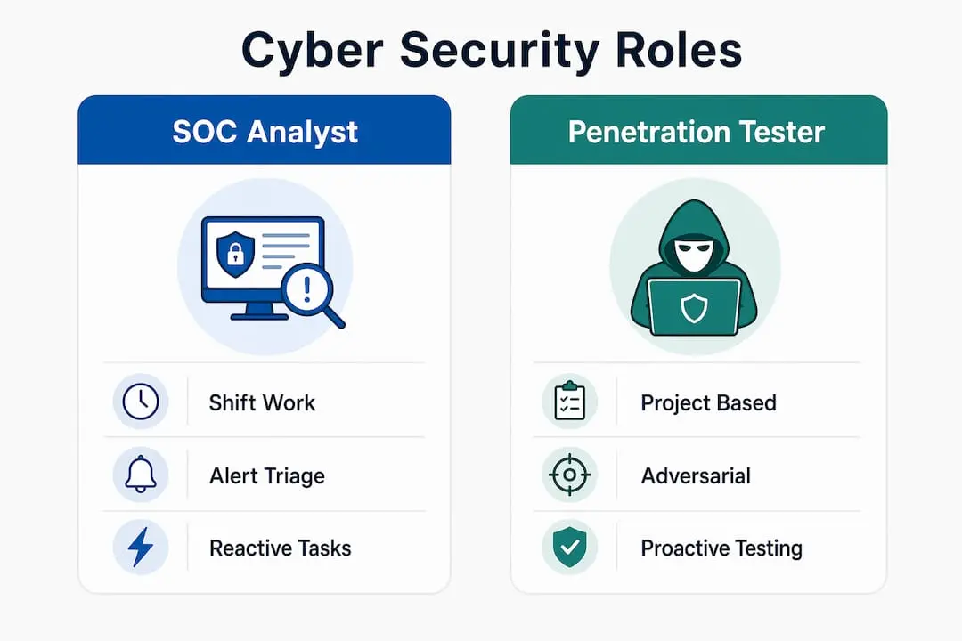 Infographic comparing SOC analysts and penetration testers