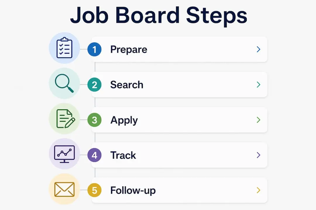 Vertical flow infographic showing job board process steps