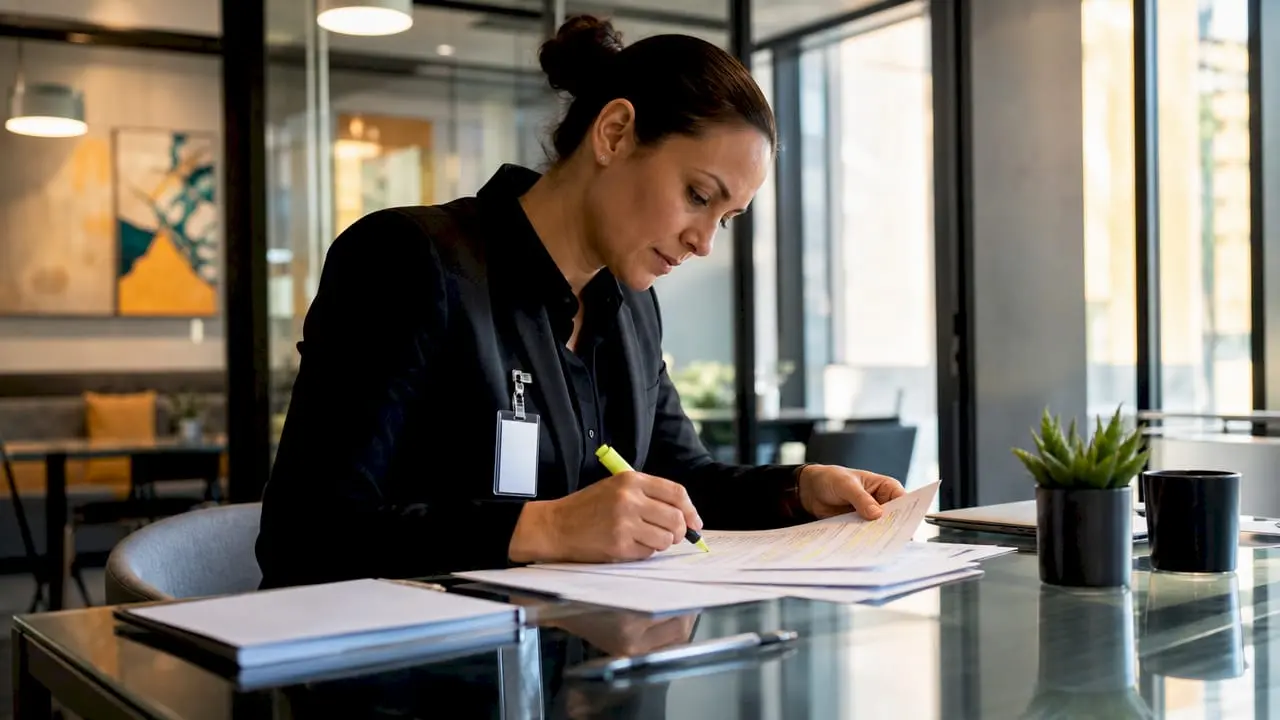 Woman preparing security job listing at home desk