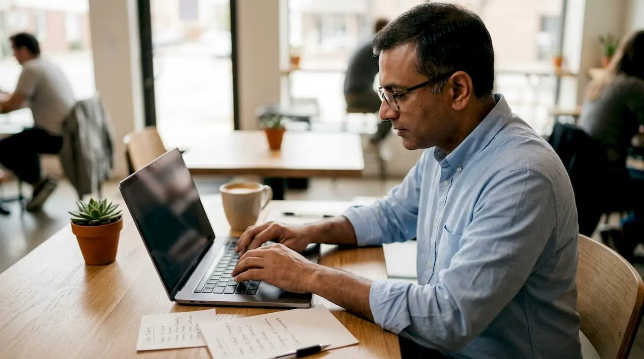 Man configuring security job alerts at home desk