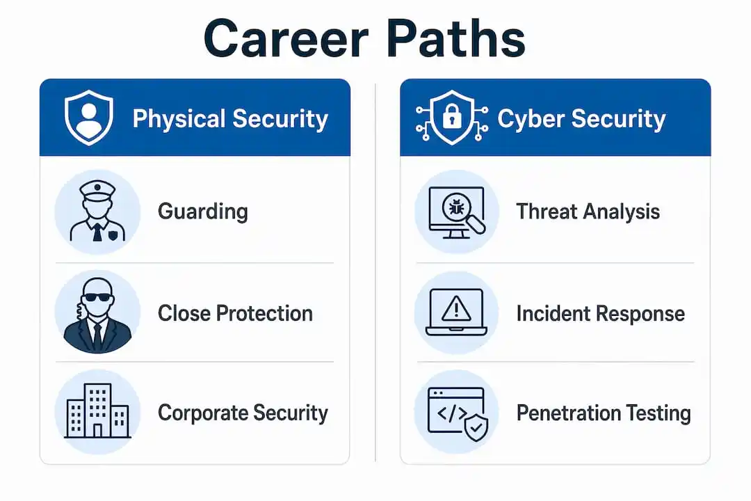 Infographic comparing physical and cyber security careers