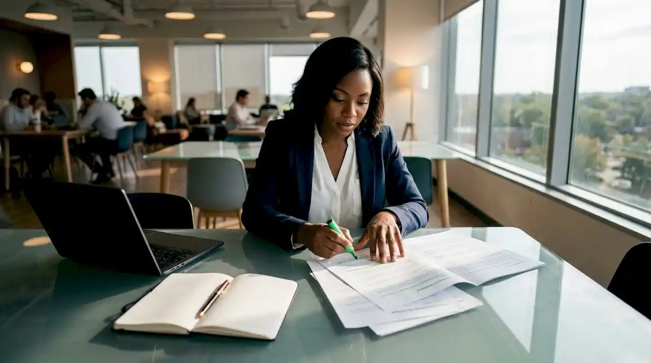 Recruitment manager reviewing security job campaign plan