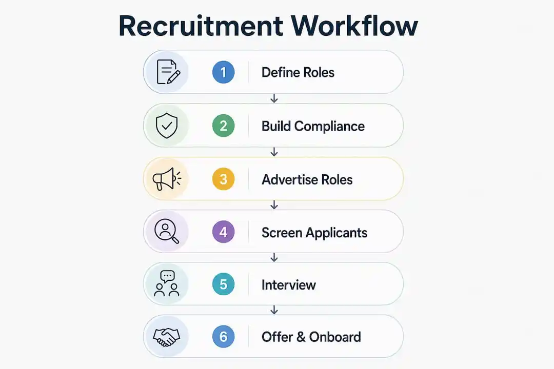 Infographic illustrating recruitment workflow steps