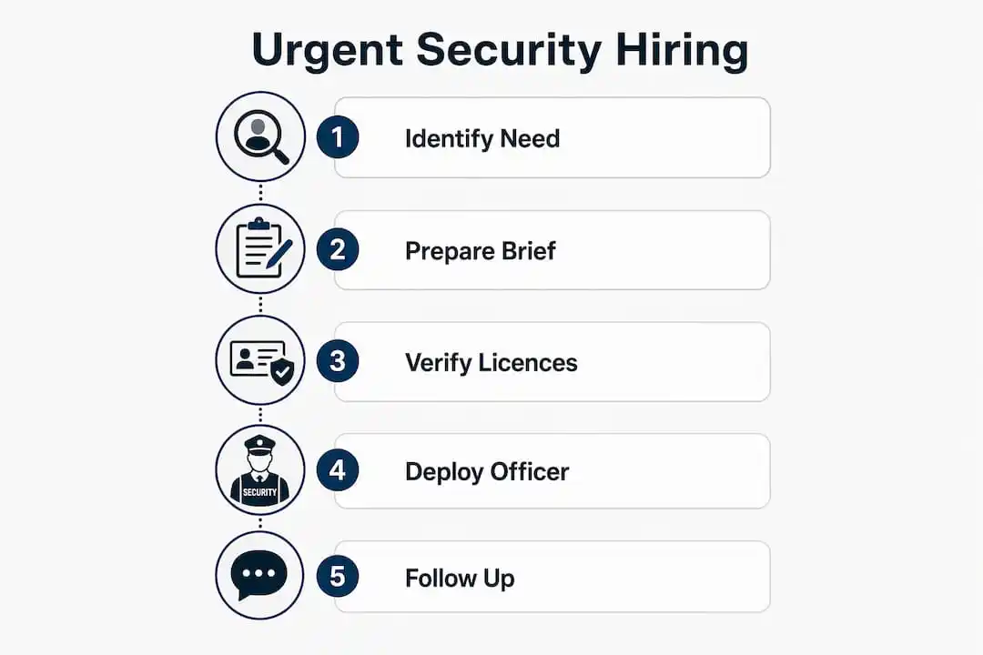 Infographic outlining steps to fill urgent security vacancies