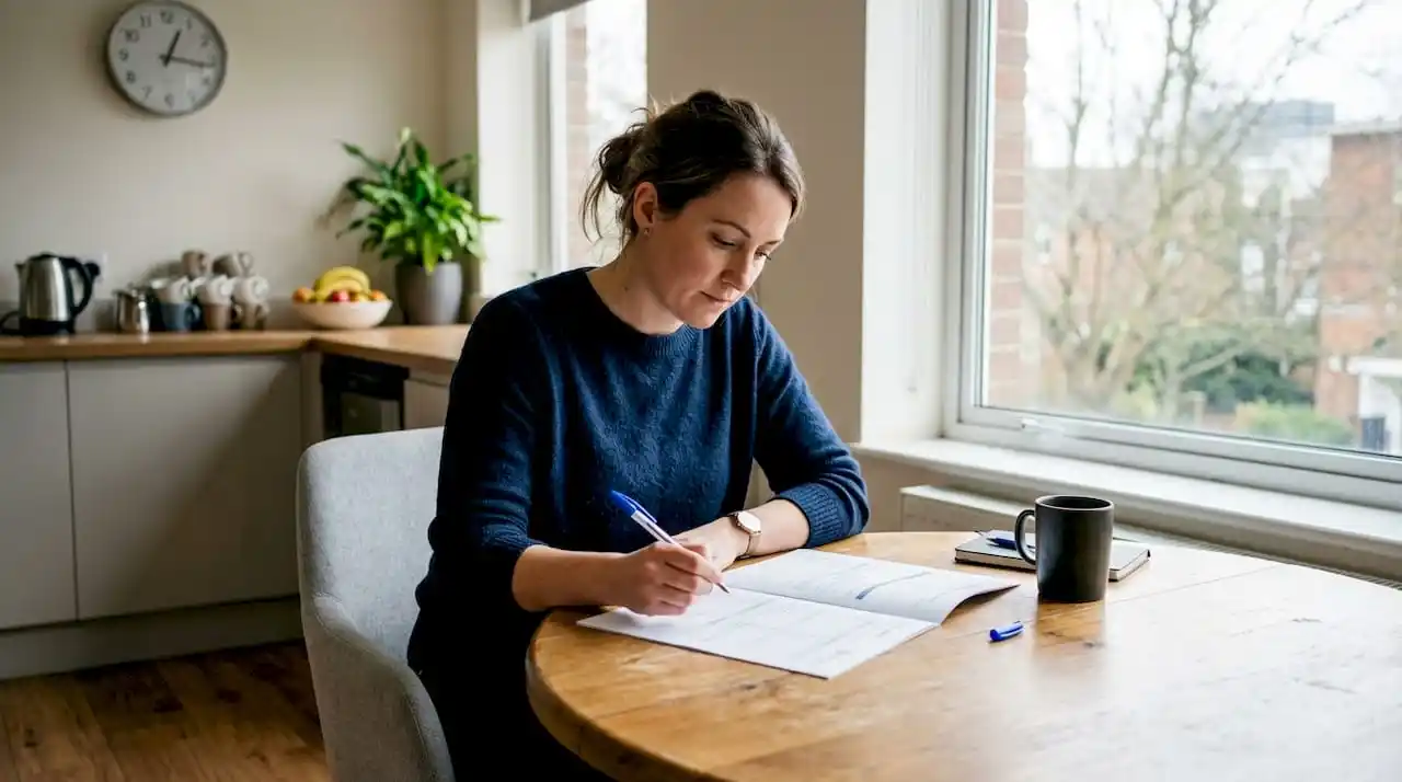 Recruiter reviewing applicant data paperwork UK office