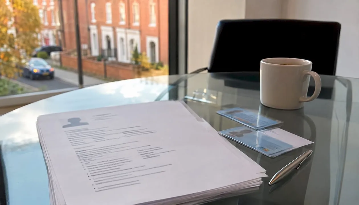 Security CV and licence in UK police station room