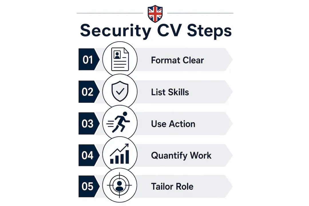 Infographic showing UK security CV structuring steps