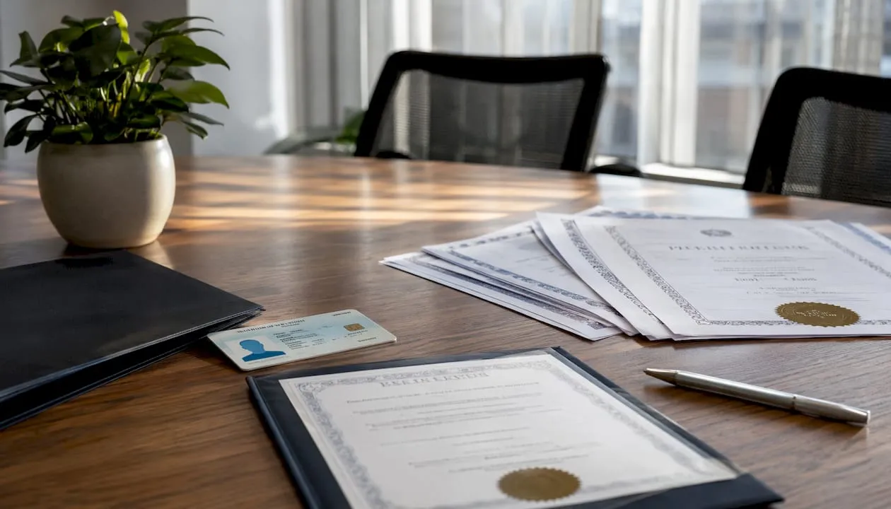 UK SIA licence and security certifications flat lay