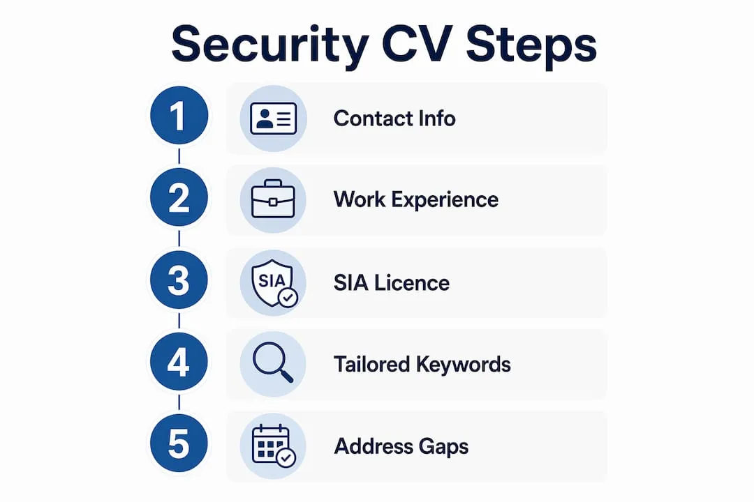 Infographic illustrating steps to write UK security CV