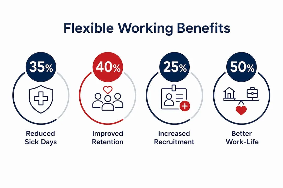 Infographic showing key benefits of flexible working in UK security