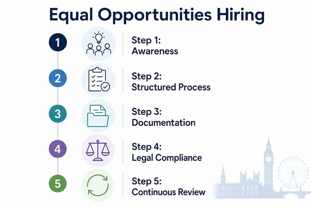Infographic outlining equal opportunities hiring steps