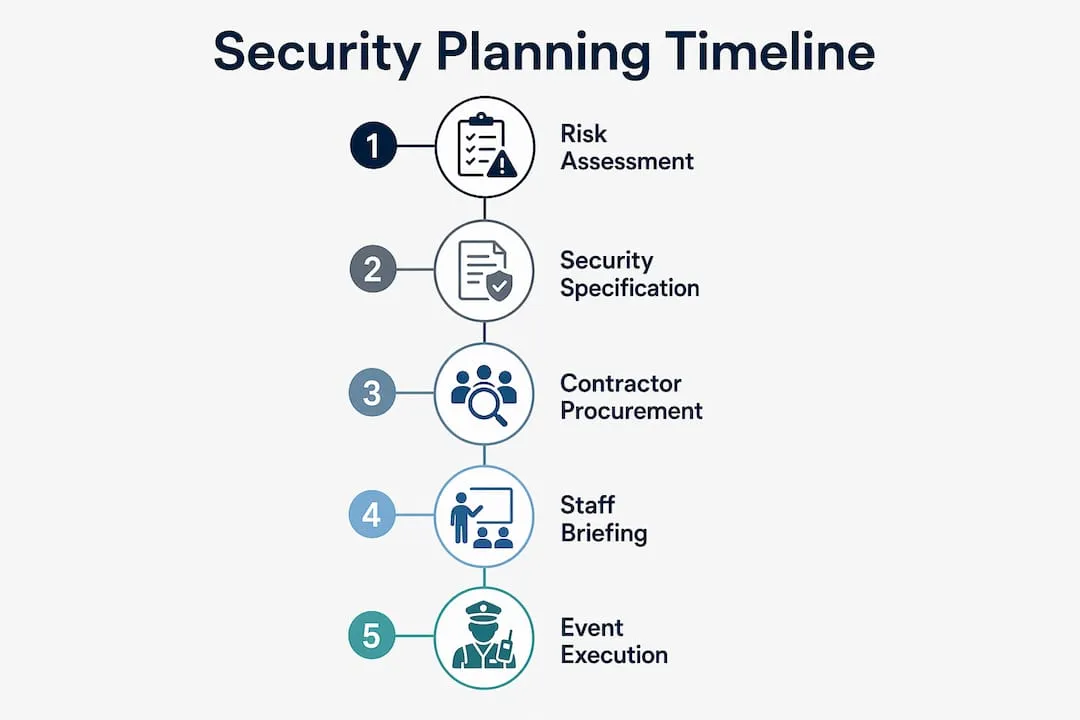 Infographic illustrating event security planning timeline