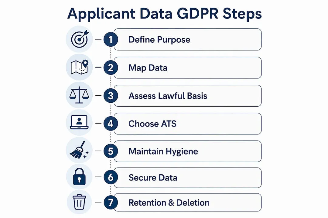 Infographic showing GDPR applicant data management steps