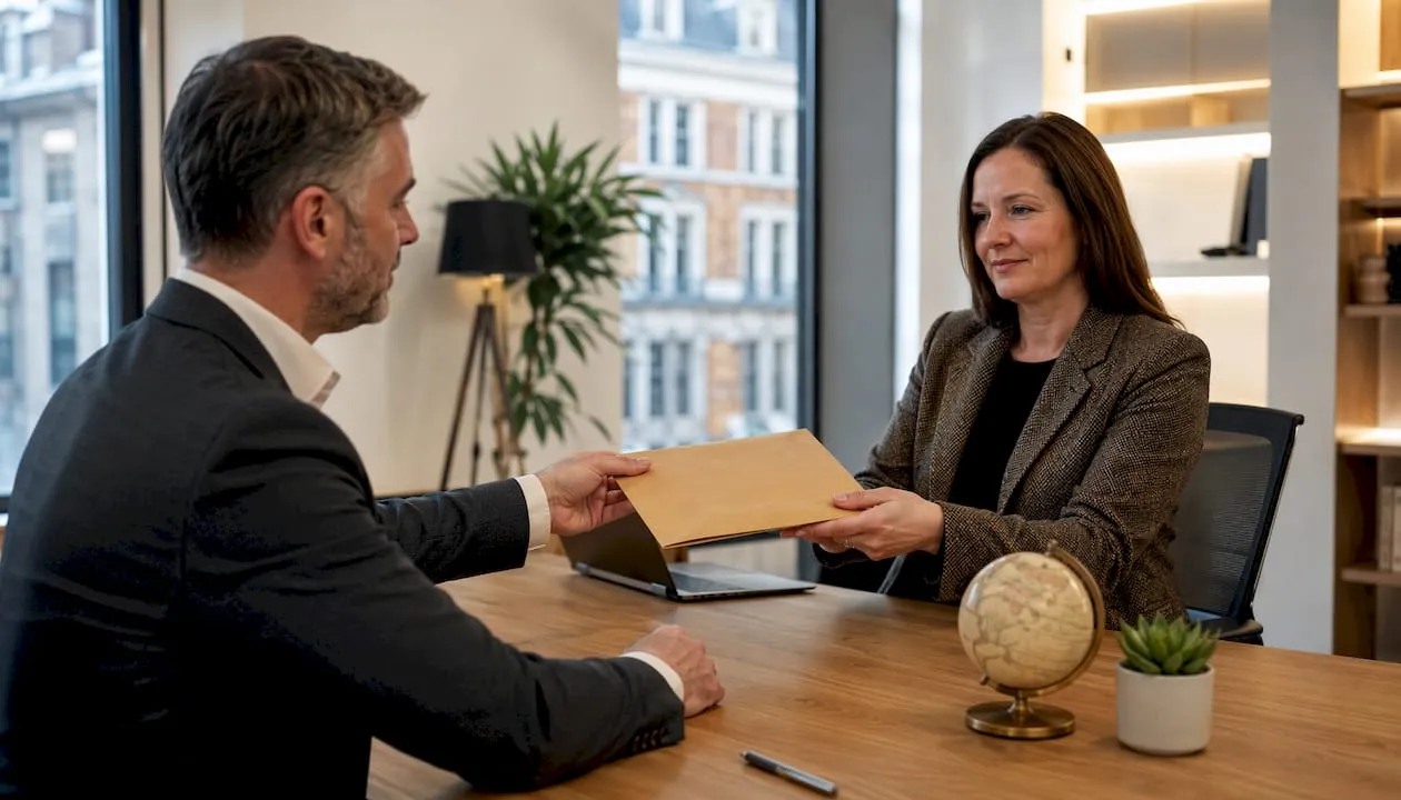Exchanging sealed envelope symbolising secure UK data sharing