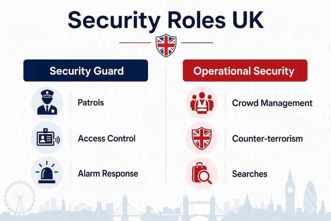 Infographic comparing UK security guard and operational security roles
