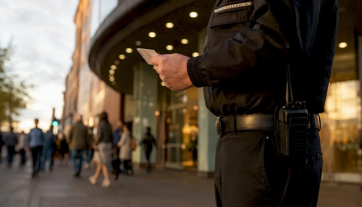 UK security guard checking licence card