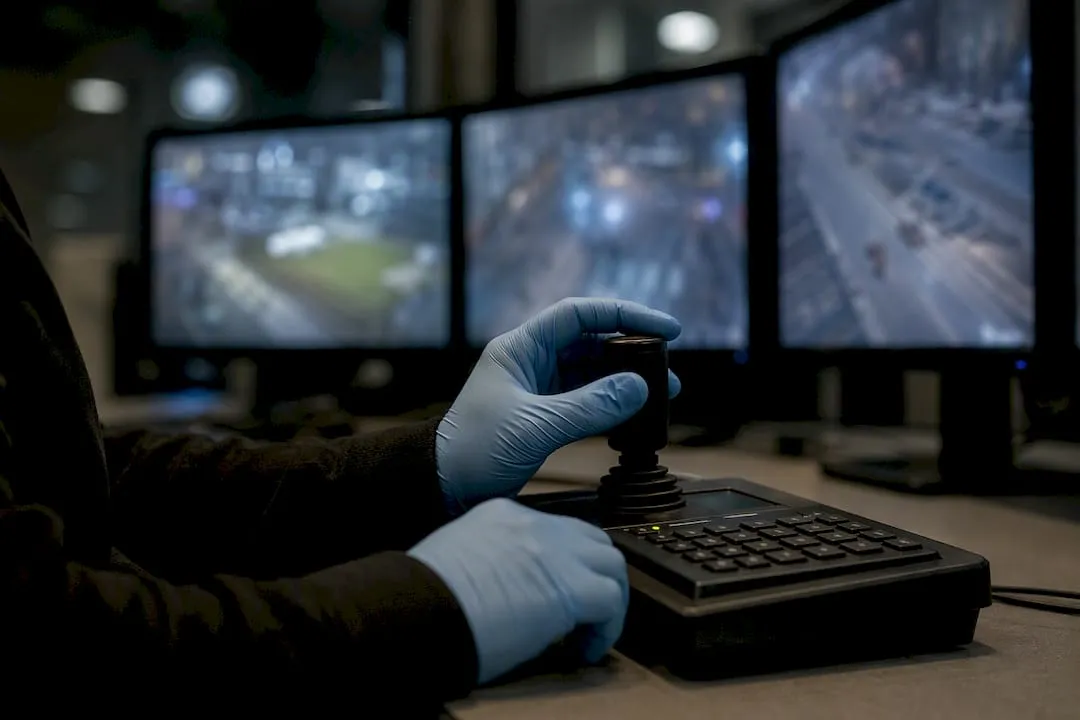 Hands on CCTV controller in UK security control room