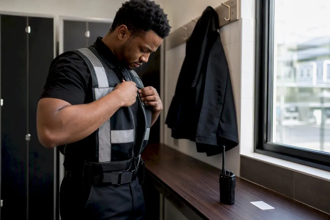 UK security officer lacing boots