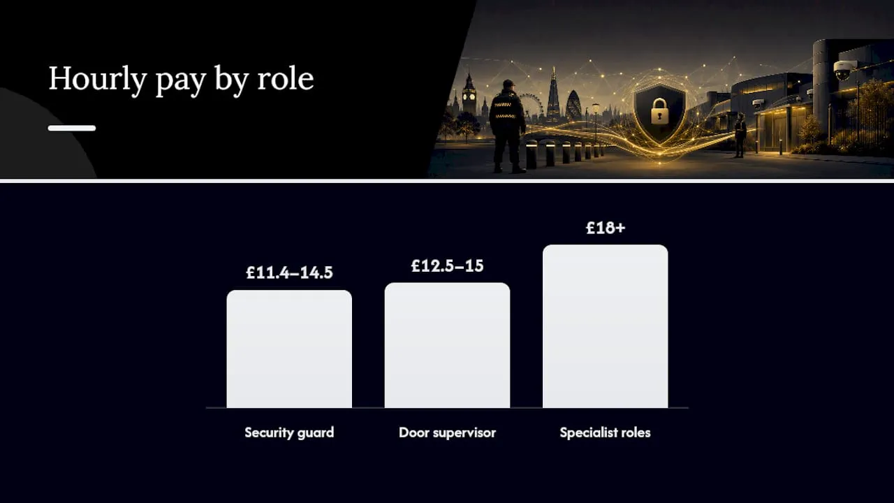 Security guard, door supervisor, CCTV operator: pay by role — overview diagram