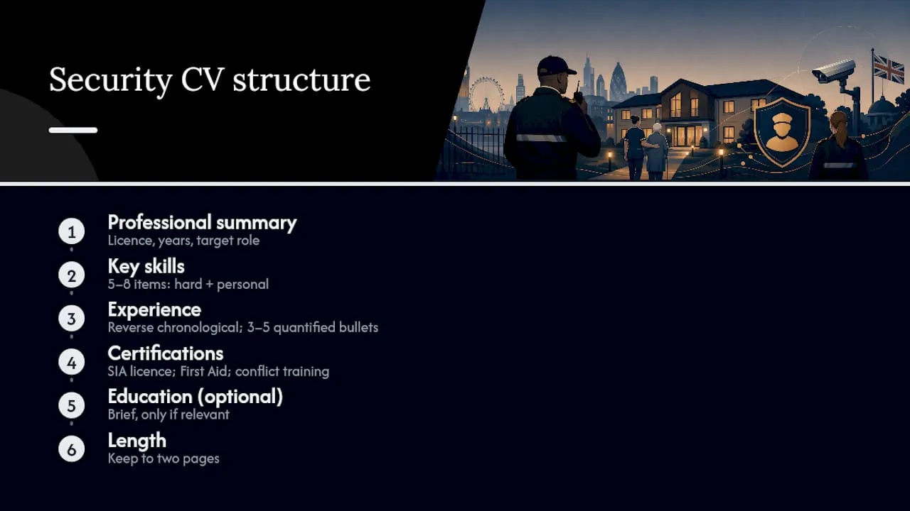Security CV structure from summary to certifications