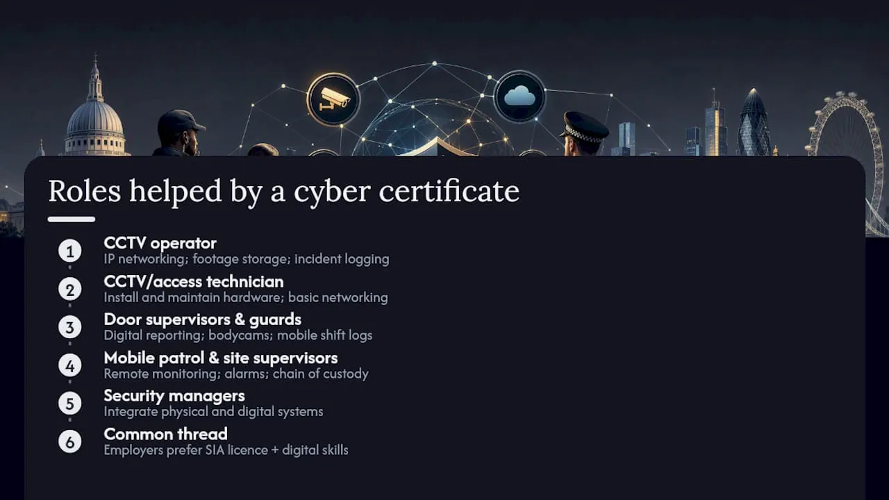 What jobs can you get with a cyber security certificate in physical security? — overview diagram