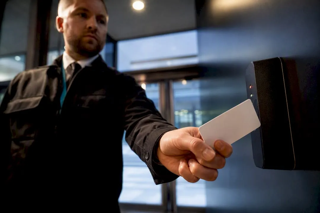 UK security officer verifying building access