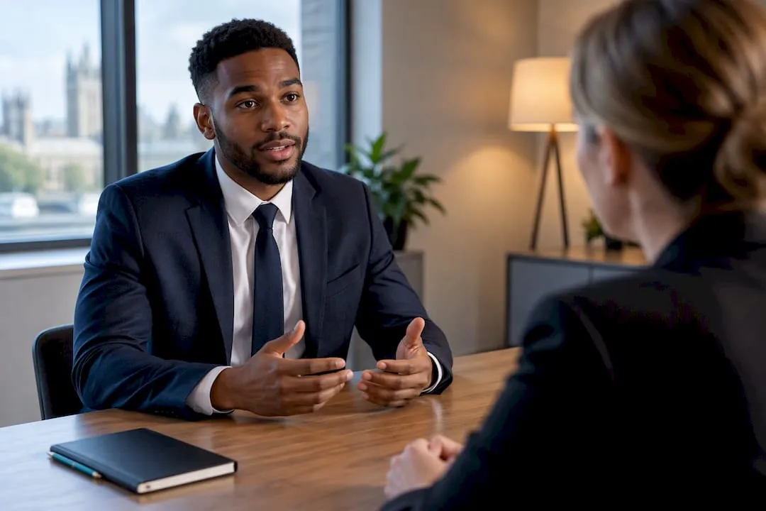 UK security candidate answering interview question