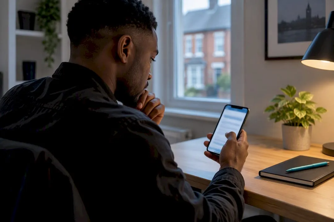 UK security candidate reviewing job offer email