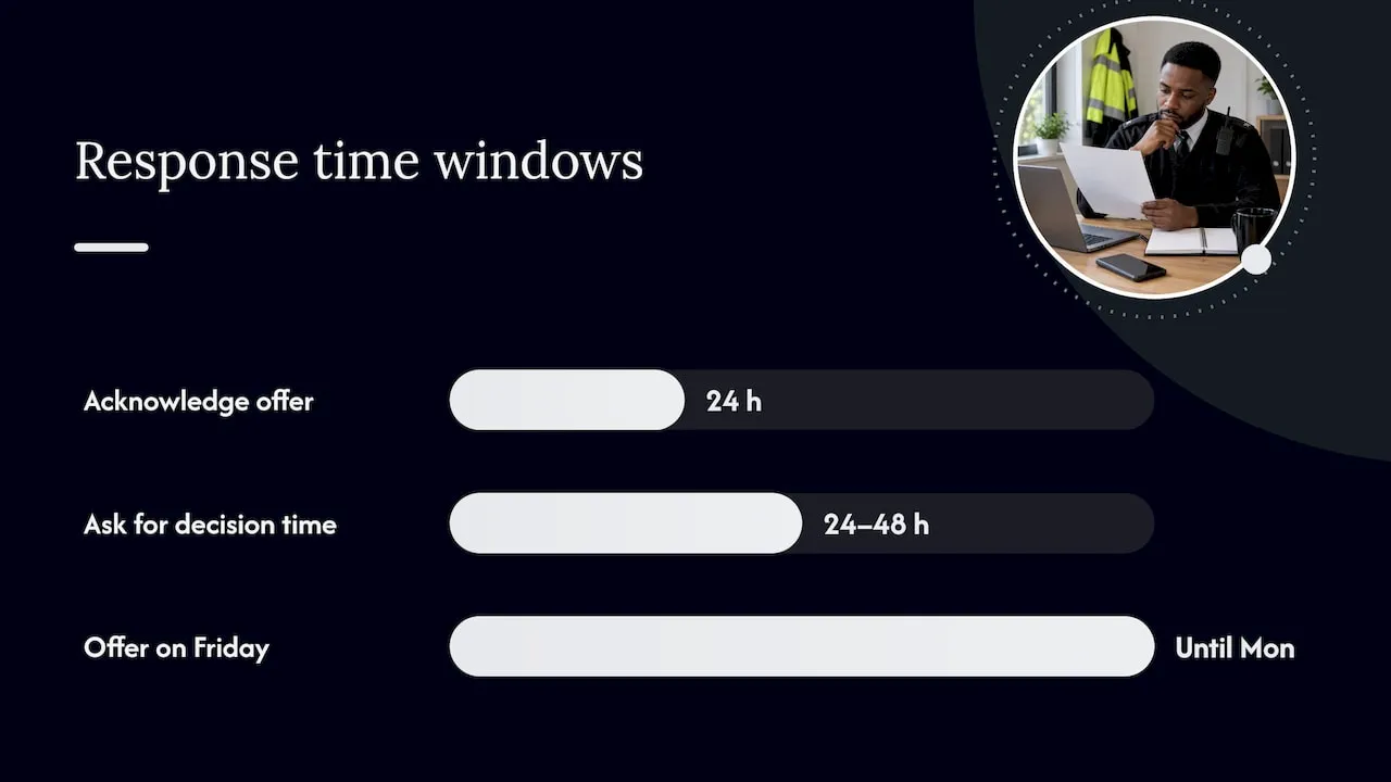 Step-by-step: acknowledge, review the offer, decide and reply — overview diagram